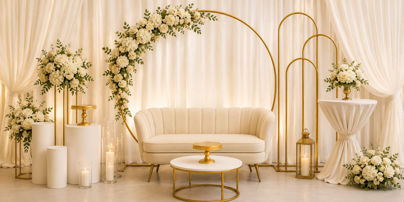 Custom event backdrop and decor setup